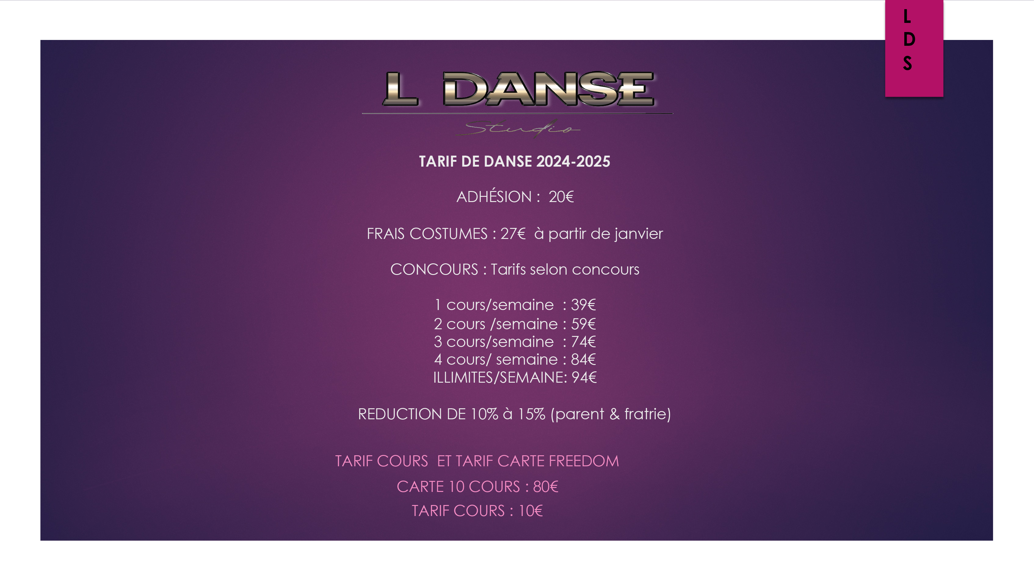 tarif danse2025